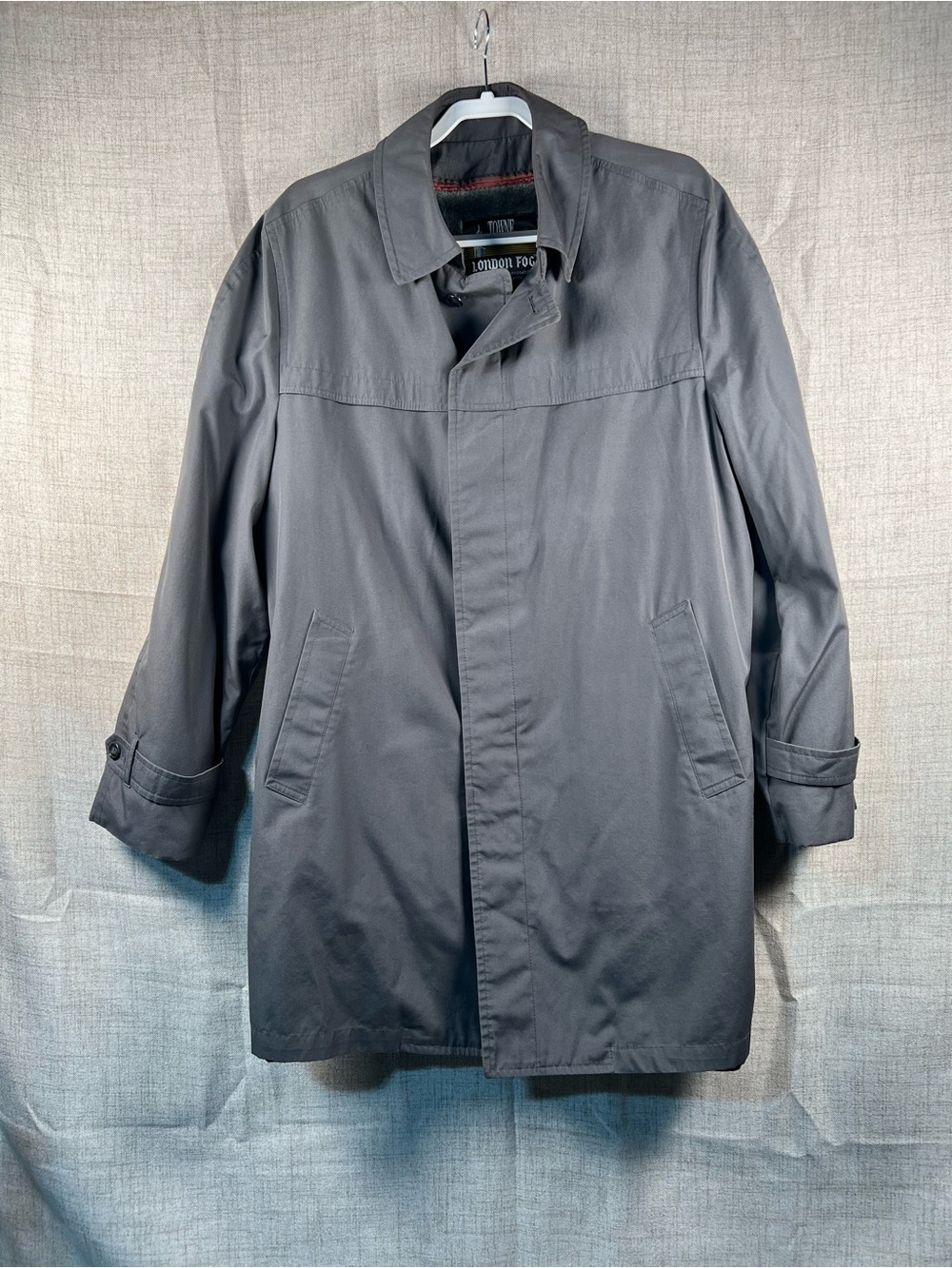 London Fog Overcoat Towne Gray Zip Out Liner Button Front Coat Men's 44L